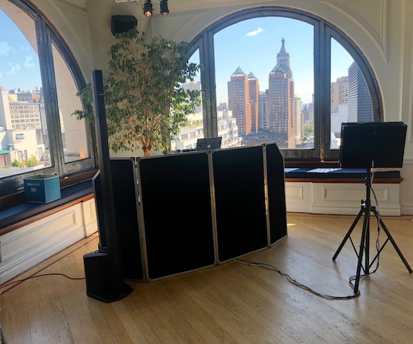 dj set up with view of NYC